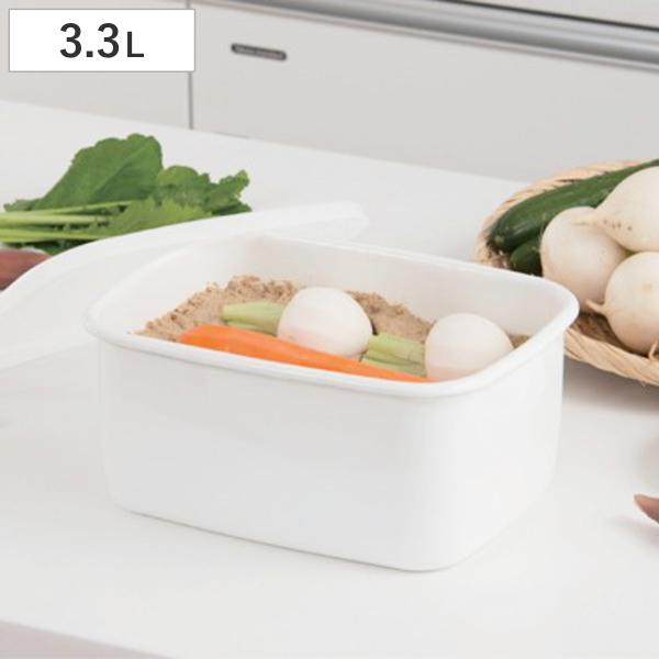 保存容器 ホーロー ぬか漬け ポット 角型 3.3L 琺瑯製 （ 琺瑯容器 ホーロー容器 漬け物容器...