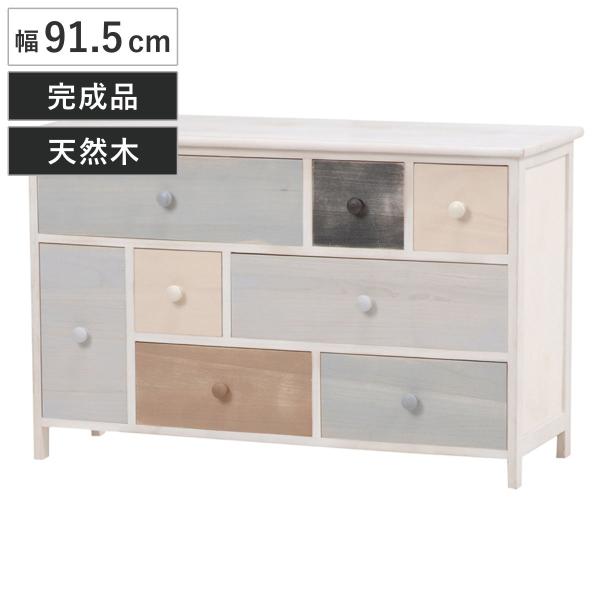 ワイドチェスト 3段 桐チェスト 木製 シャビーウッド 約幅92cm アースカラー （ キャビネット...