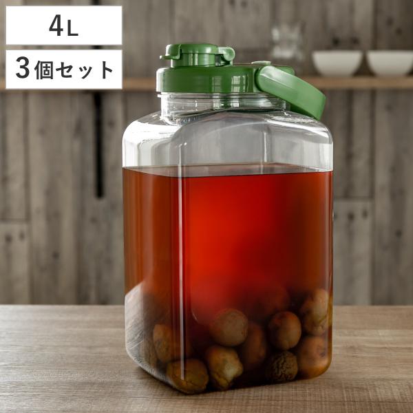 梅酒容器 液体密封容器 S型 4.0L プラスチック製 3個セット （ 梅酒びん 梅酒瓶 果実酒瓶 ...