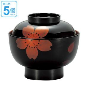 雑煮椀 600ml 透き絵 さくら クリーンコート加工 蓋付き 汁椀 食器 日本製 同色5個セット （ ）｜livingut