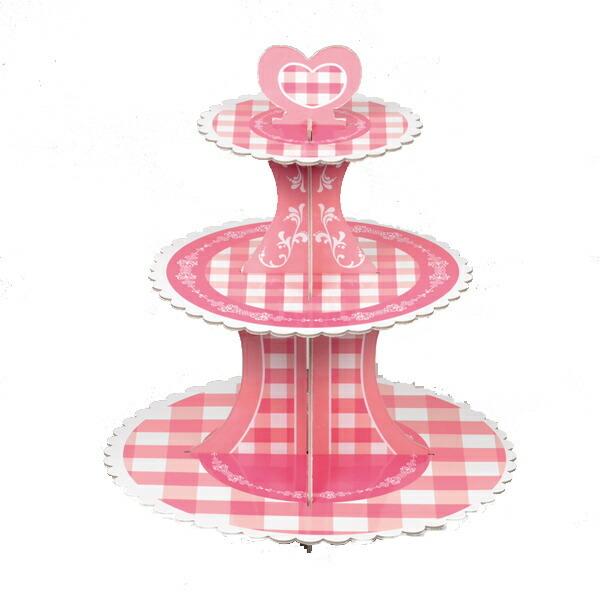 ケーキスタンド 3段 ピンク カップケーキ スタンド パルプ製 組立式 （ ケーキ デザート デザー...