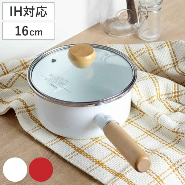 片手鍋 16cm IH対応 ホーロー 蓋付き アミュレット （ ガス火対応 直火 琺瑯鍋 16センチ...