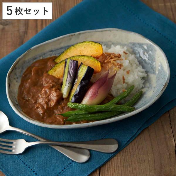 カレー皿 23cm 楕円 刷毛目 食器 陶器 美濃焼 日本製 同色5枚セット （ お皿 電子レンジ対...