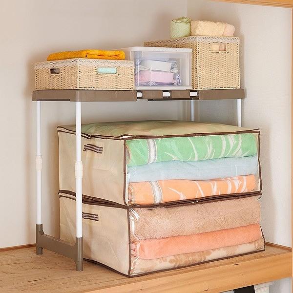 押入れ 整理棚 幅76〜93×奥行37×高さ50〜80cm フリーラック 伸縮タイプ ブラウン 1台...