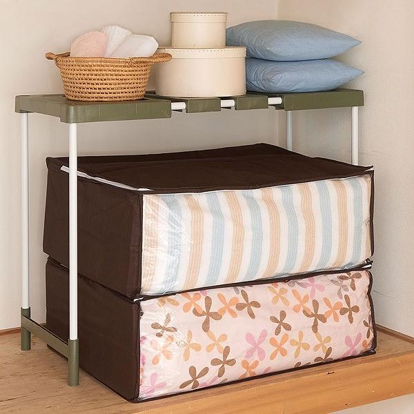 押入れ 整理棚 幅76〜93×奥行37×高さ63・68cm フリーラック 伸縮タイプ グリーン 1台...