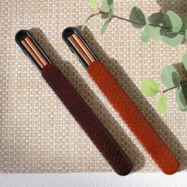 箸＆箸箱セット スライド式 箸 箸箱 HAKOYA あじろ 18cm 溜 （ スライド 和風 箸箱セ...