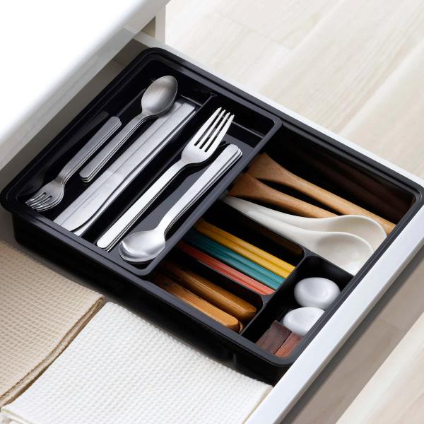 カトラリーケース スライド式整理トレー ブラック （ プラスチック 日本製 カトラリー収納 カトラリ...
