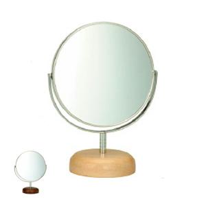 ミラー 高さ18.5cm 5インチ 卓上 両面 スタンドミラー 拡大鏡 木製 天然木 鏡 かがみ 化粧鏡 （ 拡大 卓上ミラー メイクミラー 卓上鏡 二面鏡 ）