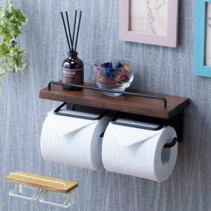 トイレットペーパーホルダー 木製 2連 ダブル 北欧 アンティーク