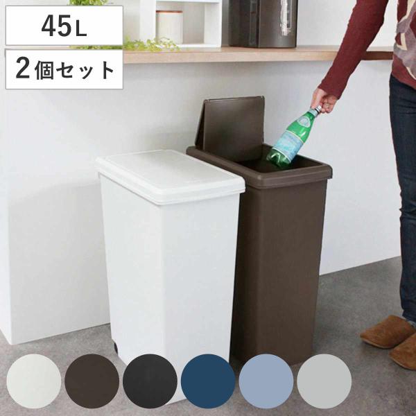 ゴミ箱 45L 同色2個セット スライドペール 無地 ふた付き （ ごみ箱 45リットル スリム ス...