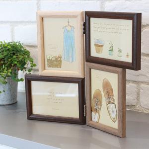 フォトフレーム L判 多面 4枚 木製風 壁掛け 卓上 写真立て BRUN