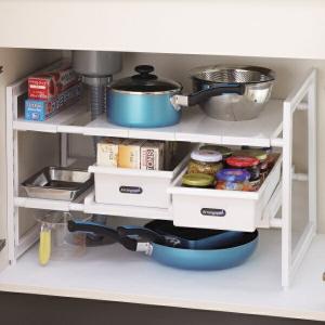 シンク下スペースラック2段 ストッカー付き伸縮タイプ /H-5809 : 住