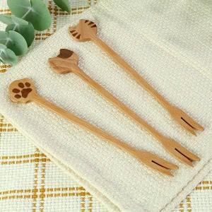 マドラー 19cm Mio ネコ フォーク カトラリー 食器 天然木