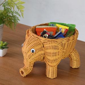 籐 ミニバスケット ゾウ ラタン製 幅19cm （ 動物 アニマル かご