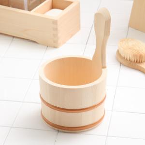 木曽生活研究所 特典付 木曽のサワラでつくった湯桶(銅タガ)と風呂椅子