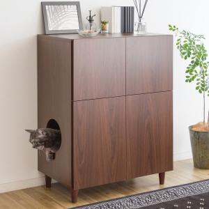 キャットトイレクローゼット 幅75cm 4枚扉 収納付き キャビネット （ キャットトイレ キャットラック 猫用トイレカバー 猫用家具 砂飛び散り防止 ）