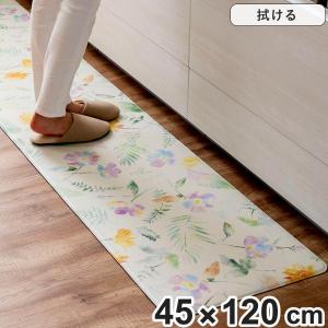 キッチンマット 拭ける PVC 花柄 フィオレアイボリー 45×120cm （ 45cm 120cm ササッと拭けるマット PVCキッチンマット キッチン マット ）