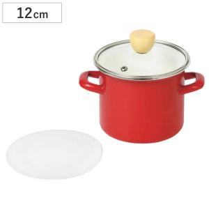 パール金属 深型クックポット 14cm IH対応 ホーロー製 ガラス蓋付き