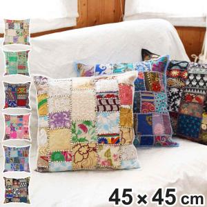 クッション 本革 ハラコ レザー 牛革 パッチワーク 正方形 45×45