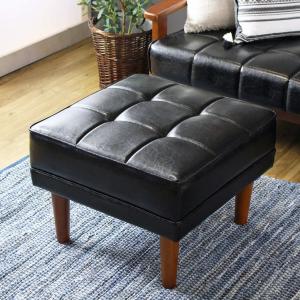 岩附 オットマン 高さ40cm レザー調 木製 （ チェア スツール 1人掛け