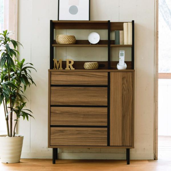 リビングボード オープン上棚付 北欧モダン Fresser 約幅78cm （ 脚付 リビング 収納 ...