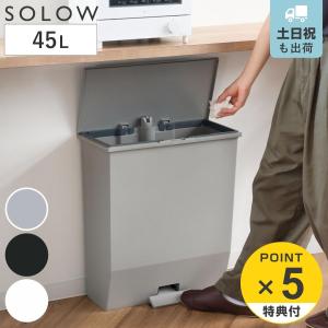 特典付き ゴミ箱 45L SOLOW ソロウ ペダルオープンワイド （ ごみ箱 45リットル ペダル式 ふた付き 棚下 カウンター下 分別 スリム 奥行23 ）