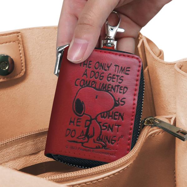 キーケース スマートキー スヌーピー 車 （ キーレスキーケース キーカバー キーポーチ クリア窓付...