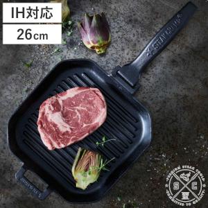 グリルパン STEAK CHAMP CAST IRON GRILLING PAN 26cm 四角 取っ手 取り外し （ フライパン グリル 鉄 ハンドル着脱 IH 直火 焚火 対応 アウトドア ）｜livingut