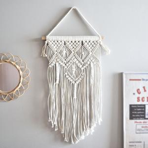 Creer マクラメ ウォールタペストリー 高さ90cm 手編み コットン 天然