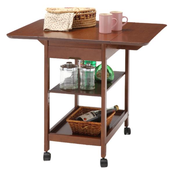 キッチンワゴン 木製 両バタ 引出し付 幅44〜80cm （ キッチン収納 収納 ラック 収納ラック...