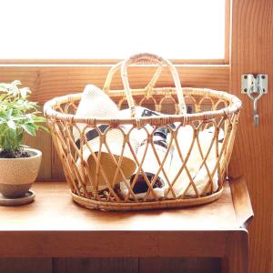 籐 バスケット 持ち手付 楕円型 ラタン製 かご 約幅56cm （ カゴ 籠