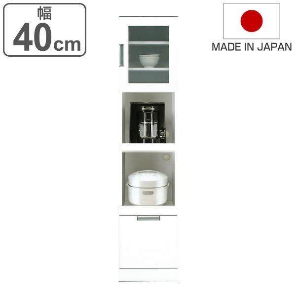 食器棚 スリム ガラス扉 オープン2段 日本製 幅40cm （ カップボード 収納 棚 ラック 食器...