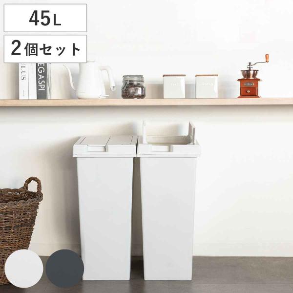 ゴミ箱 45L 同色2個セット ユニード フリップオープン プラスチック （ ごみ箱 45リットル ...