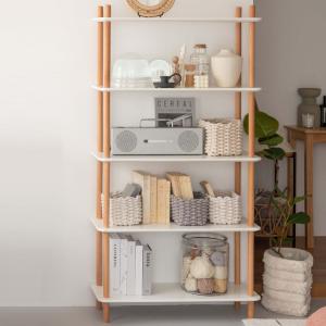 オープンラック 5段 簡単組立て 天然木フレーム 幅80cm （ ラック 棚 工具不要 収納 家具 天然木 シェルフ ）｜リビングート ヤフー店