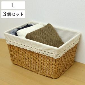 ちどり産業 収納バスケット 天然素材 レース Mサイズ 3個セット （ 幅
