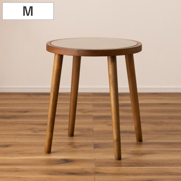 サイドテーブル Mサイズ 高さ50cm ラウンドガラステーブル （ ラタン ガラス 丸 天然木 木製...