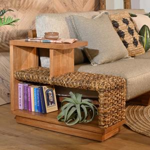 ラタンテーブル 楕円形 ガラス天板 ローテーブル 棚付 籐家具 幅75cm