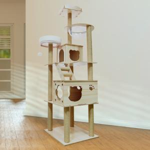 キャットタワー ねこぞく スカイタワー 木製 据え置き （ キャット