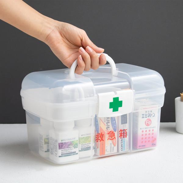 救急箱 キャリング救急箱 薬ケース 持ち手付き トレー付き 大容量 （ 日本製 薬箱 応急処置 応急...