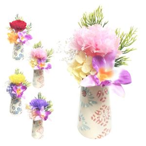 仏花 供え花 ミニ仏花 想花 花器付き （ プリザーブドフラワー 造花 ブリザードフラワー 枯れない 仏壇 お供え 花 フェイクフラワー ）