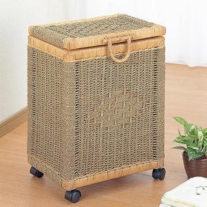 ランドリーバスケット 2段 ラタン 円形 キャスター付 籐家具 直径46cm