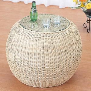 今枝商店 ラタンテーブル 円型 ガラス天板 直径45cm （ サイドテーブル