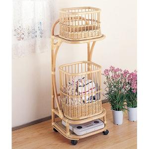 ランドリーバスケット 2段 ラタン 円形 キャスター付 籐家具 直径46cm