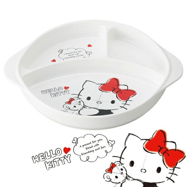 ランチ皿　ハローキティ　スケッチデザイン　深型　持ち手付き　すべりにくい　子供用　キャラクター （ ...