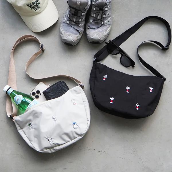 かばん 内ポケット付き スヌーピー ポケッタブルショルダー 刺繍 （ SNOOPY たためる ショル...