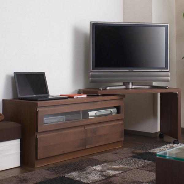 伸縮 テレビ台 回転盤付 アルダー前板 幅107〜166cm ダークブラウン （ テレビボード TV...