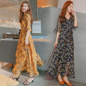 ワンピース レディース 40代 春夏 マキシ丈ワンピース きれいめ 大きいサイズ 花柄 五分袖 マキシ丈ワンピース ロング 結婚式 ドレス オシャレ 上品 2色
