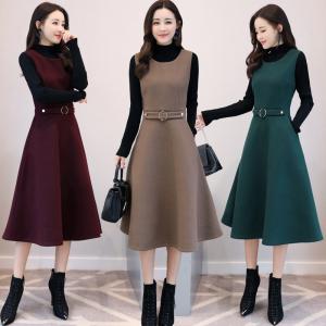 ワンピース レディース 40代 秋冬 きれいめ マキシ丈ワンピース セットアップ 大きいサイズ Aライン 長袖ニット ラシャワンピース 結婚式ドレス 通勤 ロング 5色