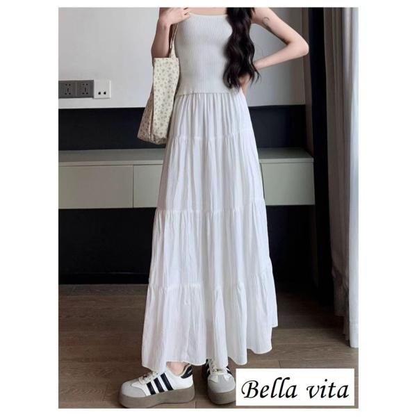 白い半そでスカート女性春、秋、夏ハイウエスト傘スカートロングスカートプチケーキスカート