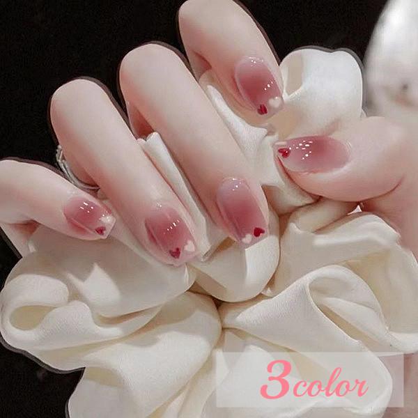 ネイルチップ ショート シール ハート かわいい 人気 24枚入り グミシール付きチェック柄 つけ爪...